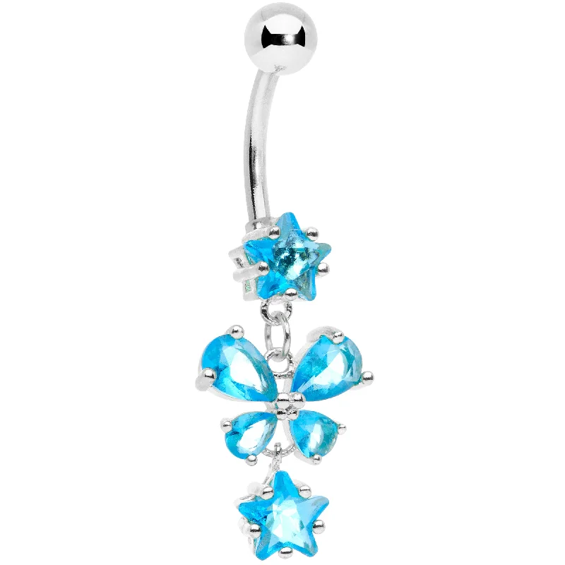 Trendy Belly Rings with Elegant Shine -Blue Gem Star and Bow Dangle Belly Ring
