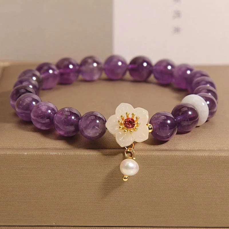 High-Quality Bangles for Women-Buddha Stones Natural Amethyst White Agate Pearl Charm Balance Bracelet High-Quality Bangles for Women-Buddha Stones Natural Amethyst White Agate Pearl Charm Balance Bracelet