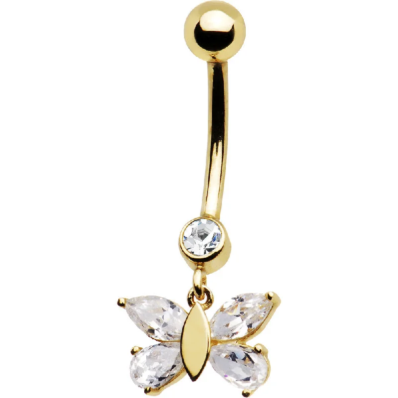 Classic Belly Rings for Subtle Style -16 Gauge Solid 14kt Yellow Gold Dangle CZ Butterfly Belly Ring Classic Belly Rings for Subtle Style -16 Gauge Solid 14kt Yellow Gold Dangle CZ Butterfly Belly Ring