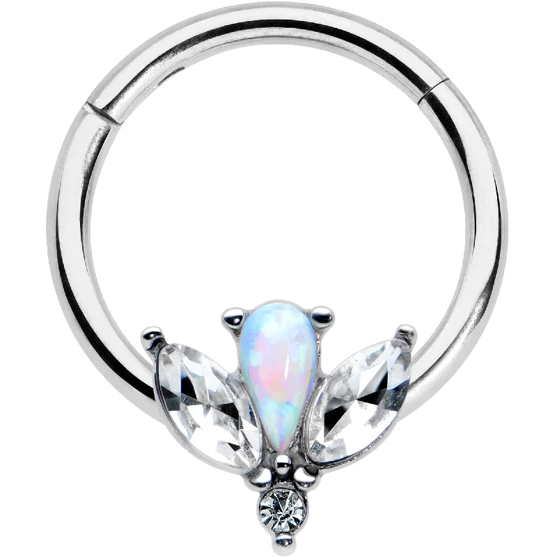 Women's Earrings – Elegant Designs for Every Personality--16 Gauge 3/8 White Faux Opal Style Flower Hinged Segment Ring Women's Earrings – Elegant Designs for Every Personality--16 Gauge 3/8 White Faux Opal Style Flower Hinged Segment Ring
