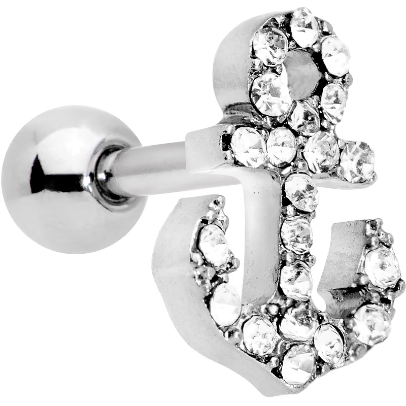 Women's Earrings – Elegant Designs for Every Personality--16 Gauge 1/4 Clear Gem Nautical Anchor Cartilage Tragus Earring