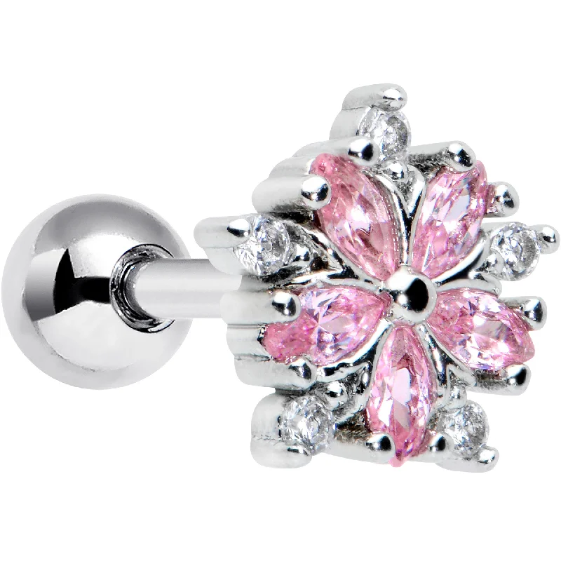 Women's Earrings – Elegant Designs for Every Personality--16 Gauge 1/4 Pink CZ Gem Floral Burst Cartilage Tragus Earring Women's Earrings – Elegant Designs for Every Personality--16 Gauge 1/4 Pink CZ Gem Floral Burst Cartilage Tragus Earring