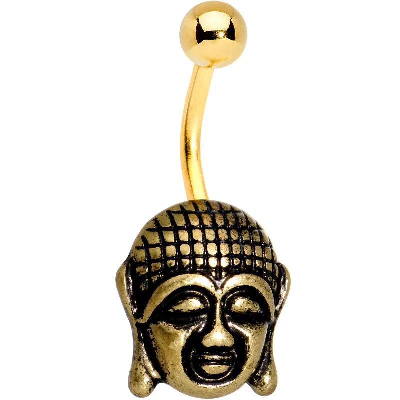 Belly Rings with Classic Design for Timeless Appeal -Gold Tone Anodized Ancient Buddha Belly Ring Belly Rings with Classic Design for Timeless Appeal -Gold Tone Anodized Ancient Buddha Belly Ring