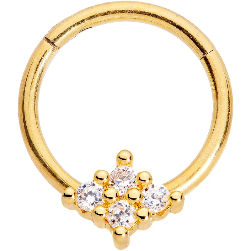 Stunning Lip Rings with Shiny Accents16 Gauge 3/8 Clear CZ Gem Gold Tone Quad Rhombus Hinged Segment Ring Stunning Lip Rings with Shiny Accents16 Gauge 3/8 Clear CZ Gem Gold Tone Quad Rhombus Hinged Segment Ring