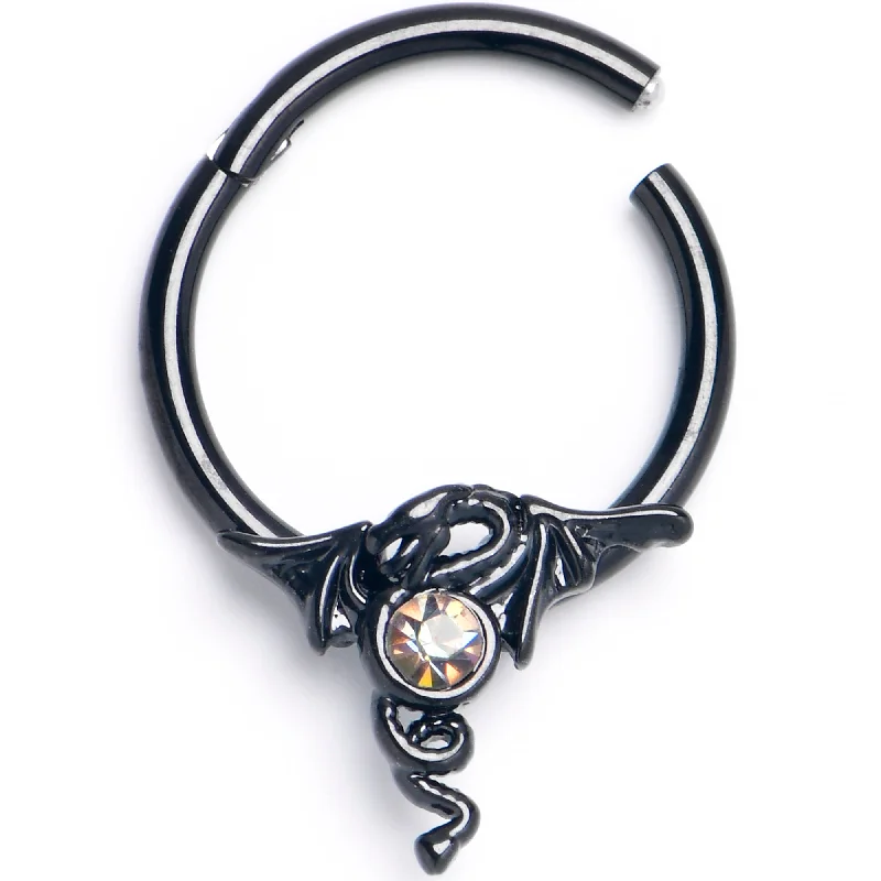 Nose Rings for Everyday Fashion and Comfort -16 Gauge 3/8 Orange Gem Black Majestic Dragon Hinged Segment Ring Nose Rings for Everyday Fashion and Comfort -16 Gauge 3/8 Orange Gem Black Majestic Dragon Hinged Segment Ring
