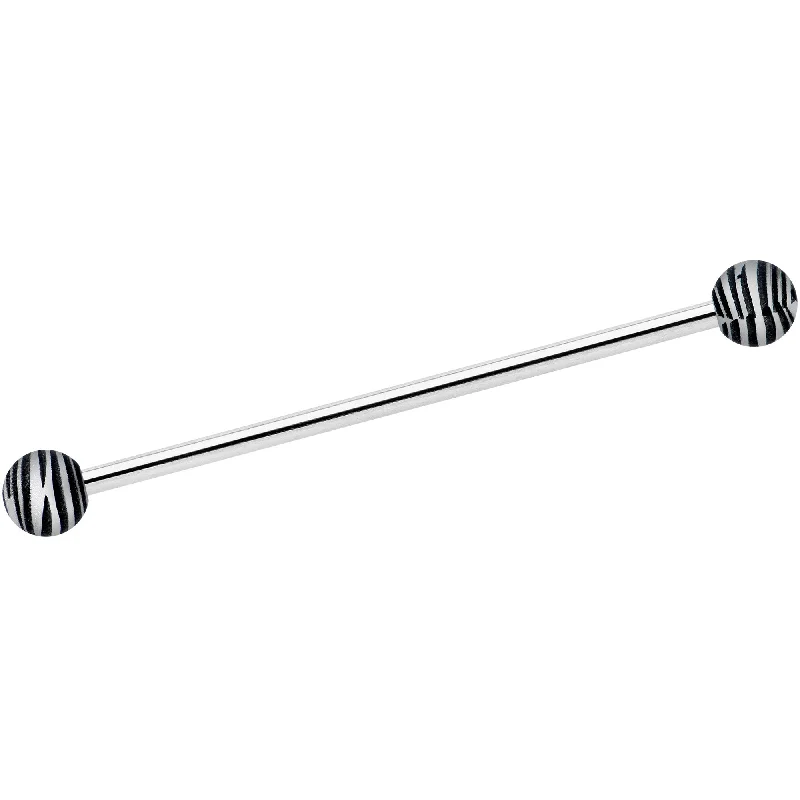 Women's Earrings – Elegant Designs for Every Personality--14 Gauge Matte Black Zebra Stripe Industrial Barbell 38mm