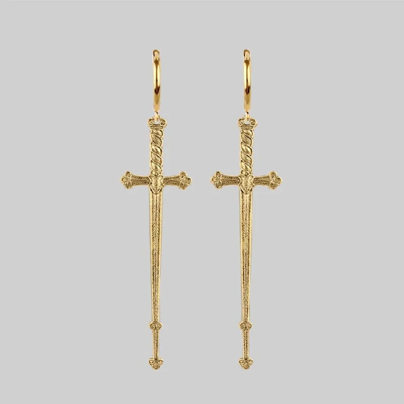 Women's Earrings – Elegant Designs for Every Personality--MERCY. Sword Hoop Earrings - Gold Women's Earrings – Elegant Designs for Every Personality--MERCY. Sword Hoop Earrings - Gold