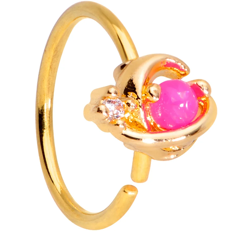 Nose Rings for Pierced Ears -20 Gauge 5/16 Clear CZ Gem Pink Faux Opal Gold Tone Planet Nose Hoop Nose Rings for Pierced Ears -20 Gauge 5/16 Clear CZ Gem Pink Faux Opal Gold Tone Planet Nose Hoop