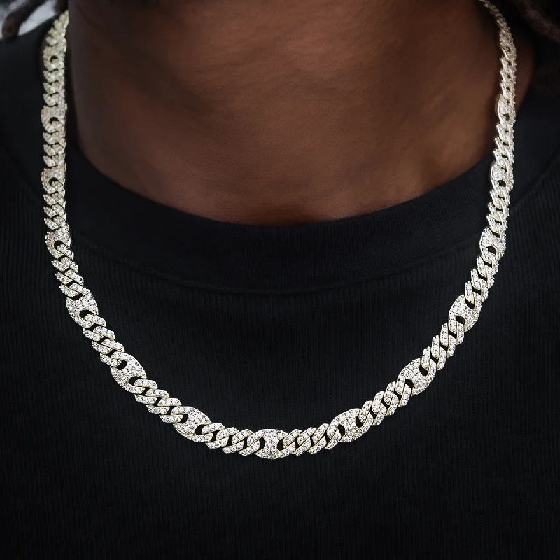Exclusive Men's Necklaces & Pendants for the Modern Gentleman-Iced Mariner Cuban Chain in Yellow Gold- 9mm Exclusive Men's Necklaces & Pendants for the Modern Gentleman-Iced Mariner Cuban Chain in Yellow Gold- 9mm
