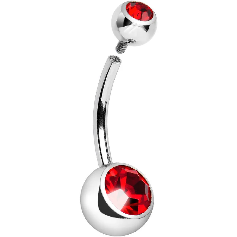 Belly Rings with Glittering Gems for Elegant Style -Internally Threaded Red Double Gem Belly Ring 11mm Belly Rings with Glittering Gems for Elegant Style -Internally Threaded Red Double Gem Belly Ring 11mm