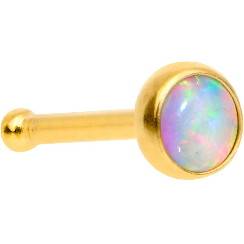 Nose Rings for Elegant Style -White 3mm Synthetic Opal Gold Tone Press Fit Nose Bone Nose Rings for Elegant Style -White 3mm Synthetic Opal Gold Tone Press Fit Nose Bone