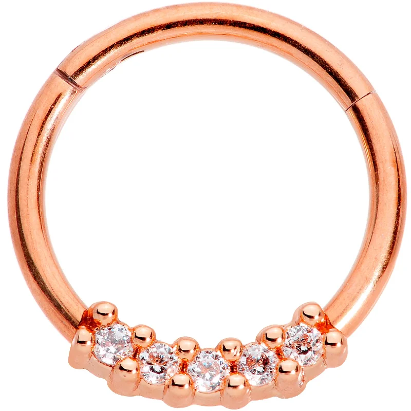 Elegant Lip Rings for Glamorous Looks16 Gauge 3/8 Clear CZ Gem Rose Gold Tone Quartet Hinged Segment Ring Elegant Lip Rings for Glamorous Looks16 Gauge 3/8 Clear CZ Gem Rose Gold Tone Quartet Hinged Segment Ring