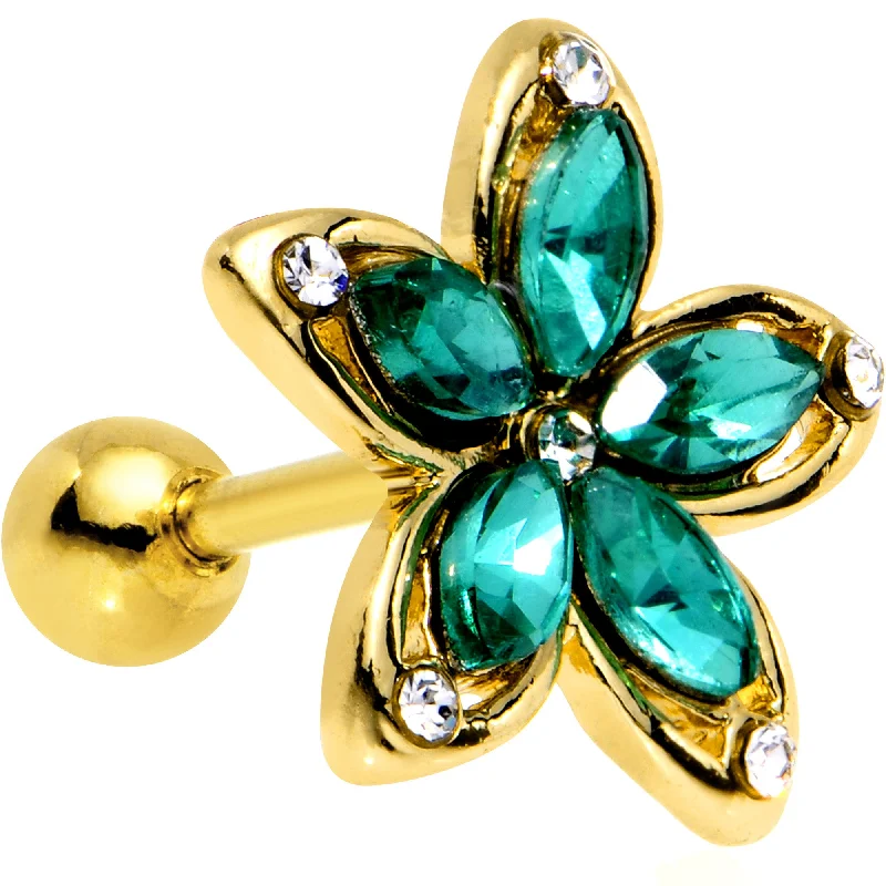 Women's Earrings – Elegant Designs for Every Personality--Green Gem Gold PVD Holiday Hibiscus Flower Tragus Cartilage Earring