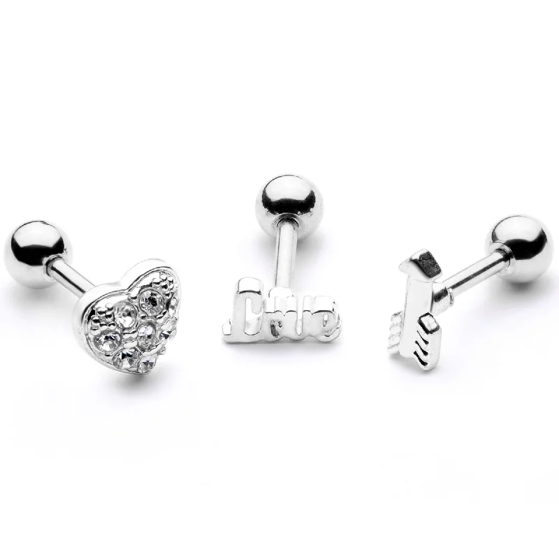 Women's Earrings – Elegant Designs for Every Personality--16 Gauge 1/4 Clear Gem Valentine Cartilage Tragus Set Women's Earrings – Elegant Designs for Every Personality--16 Gauge 1/4 Clear Gem Valentine Cartilage Tragus Set