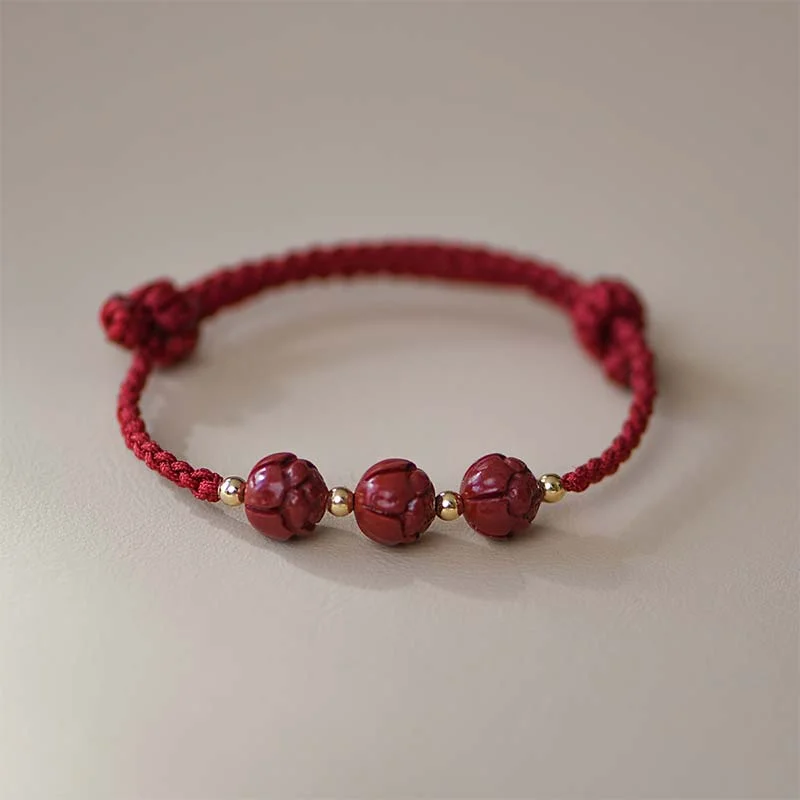 Men's Beaded Leather Cuff Bracelets-Buddha Stones Cinnabar Jade Lotus Calm Red String Weave Bracelet Men's Beaded Leather Cuff Bracelets-Buddha Stones Cinnabar Jade Lotus Calm Red String Weave Bracelet
