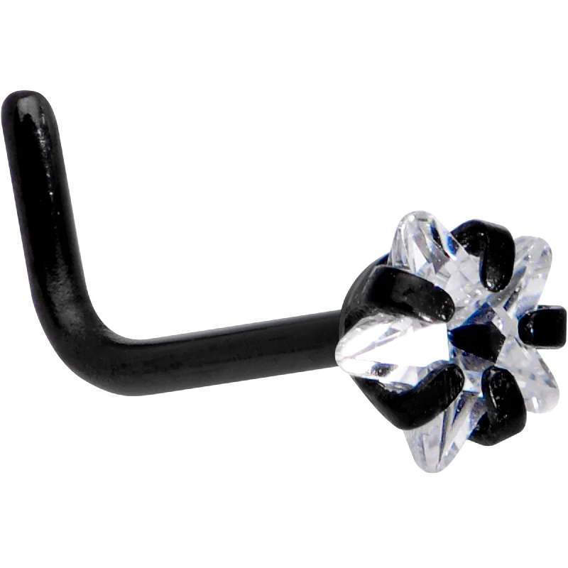 Nose Rings for Glamorous Style -20 Gauge 1/4 Clear Star 3mm CZ Gem Black IP L-Shape Nose Ring Nose Rings for Glamorous Style -20 Gauge 1/4 Clear Star 3mm CZ Gem Black IP L-Shape Nose Ring