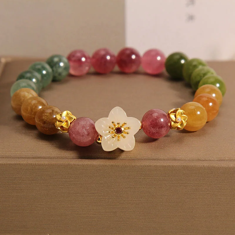 Eco-Friendly Bangles for Women-Buddha Stones Colorful Tourmaline Jade Flowers Love Bracelet