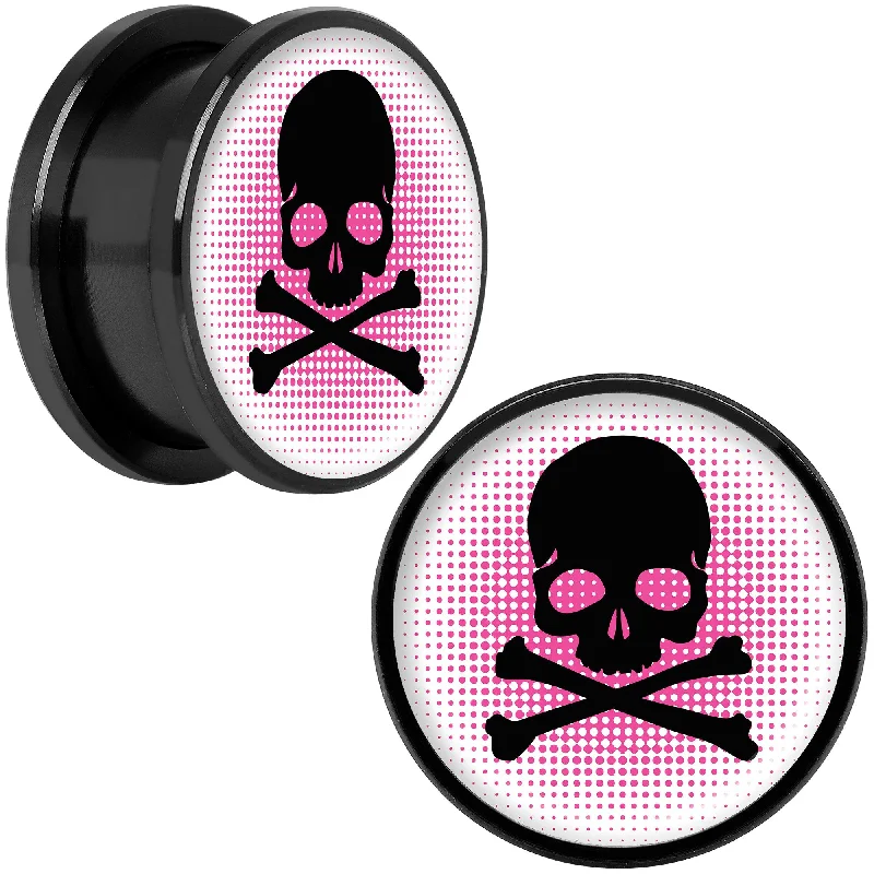 Women's Earrings – Elegant Designs for Every Personality--Pink Black Skull Black Anodized Screw Fit Plug Set 18mm Women's Earrings – Elegant Designs for Every Personality--Pink Black Skull Black Anodized Screw Fit Plug Set 18mm