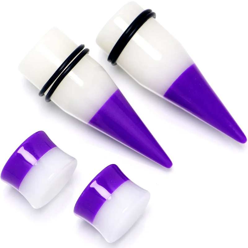 Women's Earrings – Elegant Designs for Every Personality--Purple White Acrylic Glow in the Dark Taper Saddle Plug Set 8mm to 16mm Sizes Women's Earrings – Elegant Designs for Every Personality--Purple White Acrylic Glow in the Dark Taper Saddle Plug Set 8mm to 16mm Sizes