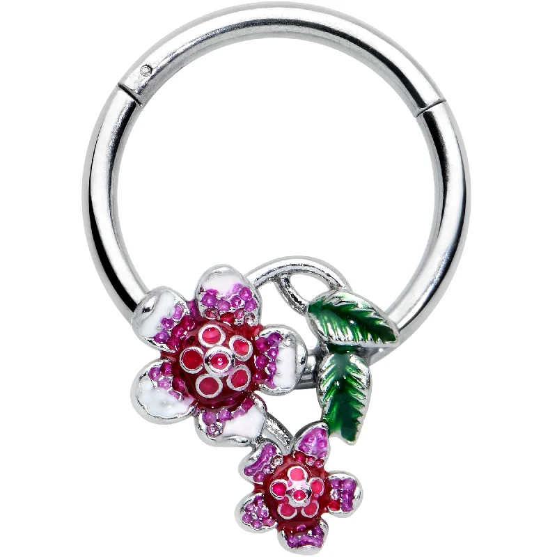 Nose Rings for Women’s Trendy Style -16 Gauge 3/8 Red Purple Flower in Flower Hinged Segment Ring Nose Rings for Women’s Trendy Style -16 Gauge 3/8 Red Purple Flower in Flower Hinged Segment Ring