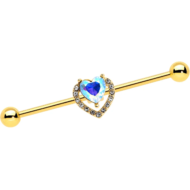 Women's Earrings – Elegant Designs for Every Personality--14 Gauge Aurora Gem Gold Hue Rococo Heart Industrial Barbell 38mm