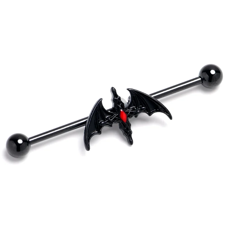 Women's Earrings – Elegant Designs for Every Personality--14 Gauge Black Soaring Bat Industrial Barbell 38mm
