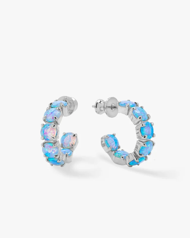 Women's Earrings – Elegant Designs for Every Personality--"Oh She Fancy" Hoops .75" - Silver|Blue Opal Women's Earrings – Elegant Designs for Every Personality--"Oh She Fancy" Hoops .75" - Silver|Blue Opal