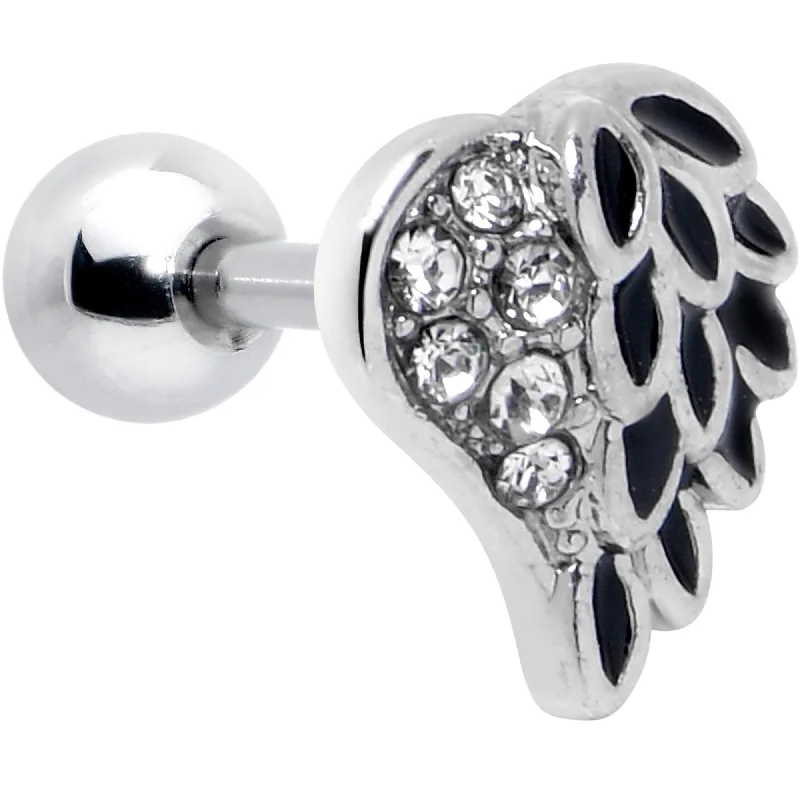 Women's Earrings – Elegant Designs for Every Personality--16 Gauge 1/4 Clear Gem Heavenly Heart Angel Wing Black Cartilage Earring Women's Earrings – Elegant Designs for Every Personality--16 Gauge 1/4 Clear Gem Heavenly Heart Angel Wing Black Cartilage Earring