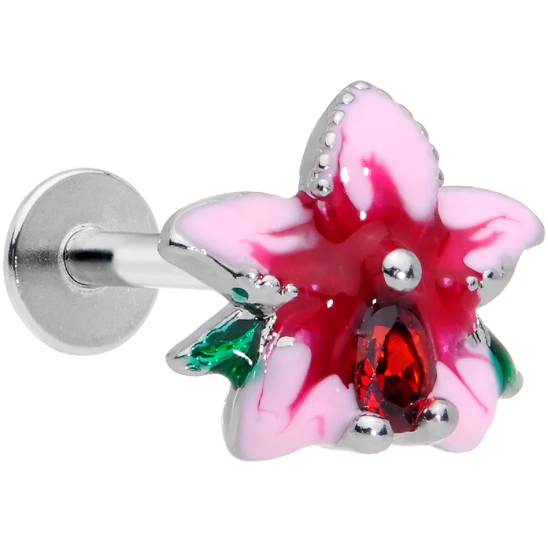 Lip Rings with Gorgeous Shine16 Gauge 5/16 Red Gem Exotic Flower Labret Monroe Tragus
