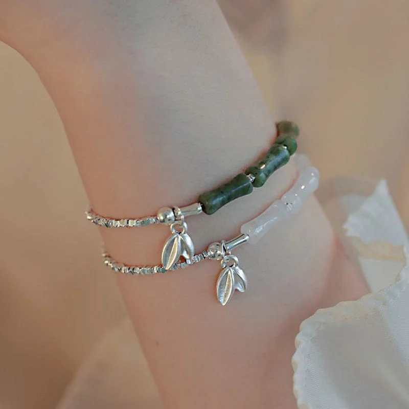 Women's Personalized Bangles for Unique Gifts-Buddha Stones 925 Sterling Silver Peridot Bamboo Pattern Luck Bracelet Women's Personalized Bangles for Unique Gifts-Buddha Stones 925 Sterling Silver Peridot Bamboo Pattern Luck Bracelet