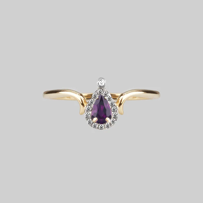 Chic Women's Rings for Fashion-Forward Looks-MONTAGUE. Amethyst Teardrop Gold Ring