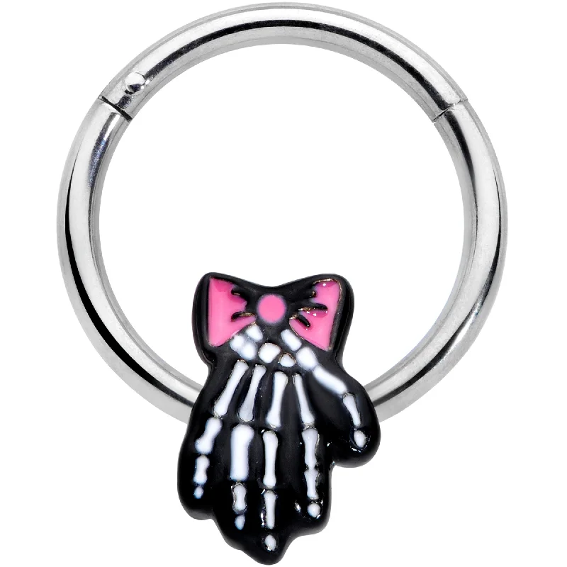 Elegant Nose Rings with Unique Designs -16 Gauge 3/8 Skeleton Hand Bow Halloween Hinged Segment Ring Elegant Nose Rings with Unique Designs -16 Gauge 3/8 Skeleton Hand Bow Halloween Hinged Segment Ring