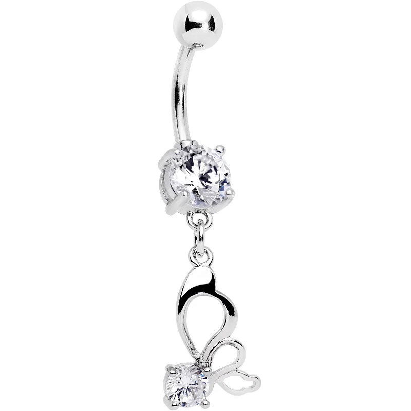 Designer Belly Rings with Sparkling Stones -Clear CZ Gem Surreal Butterfly Dangle Belly Ring Designer Belly Rings with Sparkling Stones -Clear CZ Gem Surreal Butterfly Dangle Belly Ring