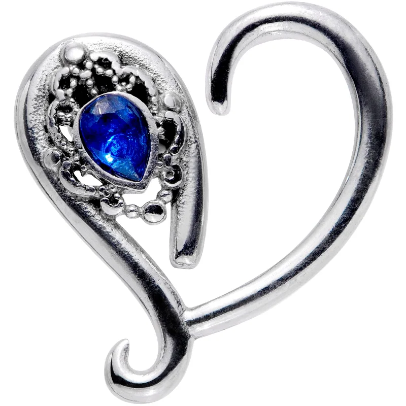 Women's Earrings – Elegant Designs for Every Personality--16 Gauge 3/8 Deep Blue Gem Open Right Heart Closure Ring
