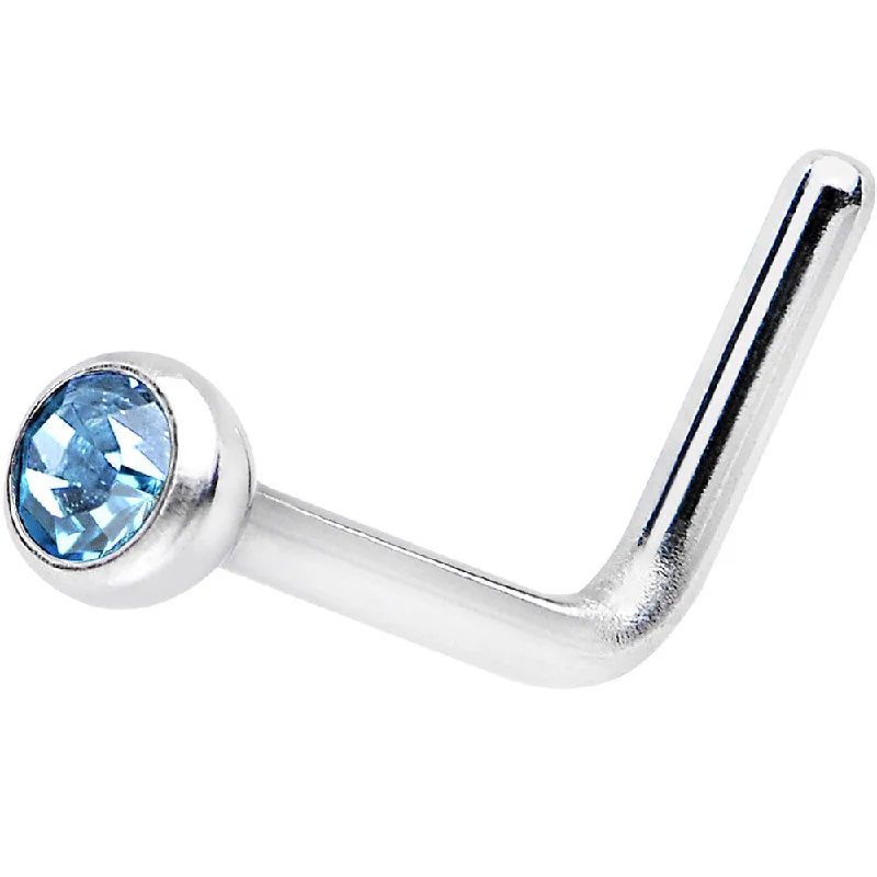 Affordable Nose Rings for Bold Styles -20 Gauge Aqua L-Shaped Nose Ring Created with Crystals Affordable Nose Rings for Bold Styles -20 Gauge Aqua L-Shaped Nose Ring Created with Crystals