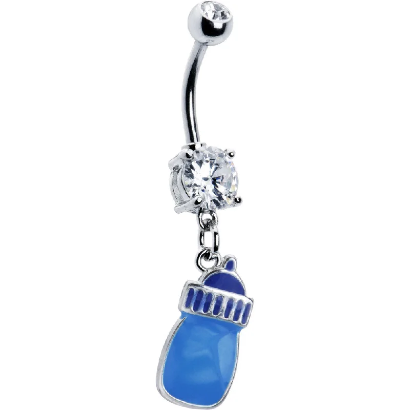 Comfortable Belly Rings for Sensitive Skin -Blue Baby Bottle Belly Ring