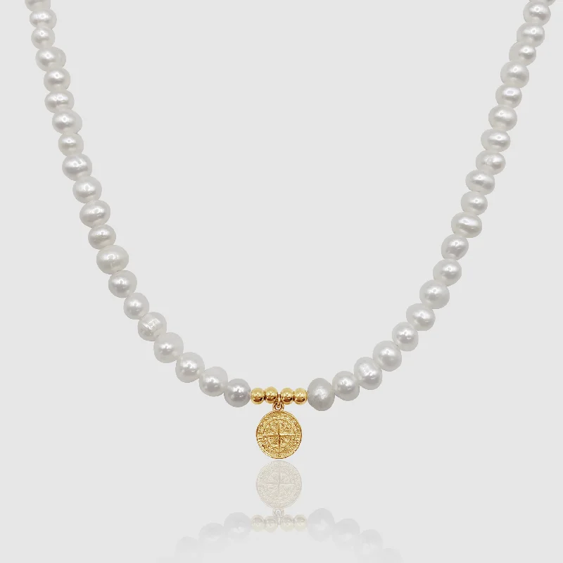 Exclusive Men's Necklaces & Pendants for the Modern Gentleman-Compass Real Pearl Necklace (Gold) Exclusive Men's Necklaces & Pendants for the Modern Gentleman-Compass Real Pearl Necklace (Gold)