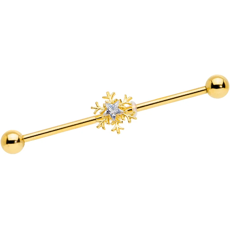 Women's Earrings – Elegant Designs for Every Personality--14 Gauge Clear Gem Gold Hue Snowflake Christmas Industrial Barbell 38mm Women's Earrings – Elegant Designs for Every Personality--14 Gauge Clear Gem Gold Hue Snowflake Christmas Industrial Barbell 38mm