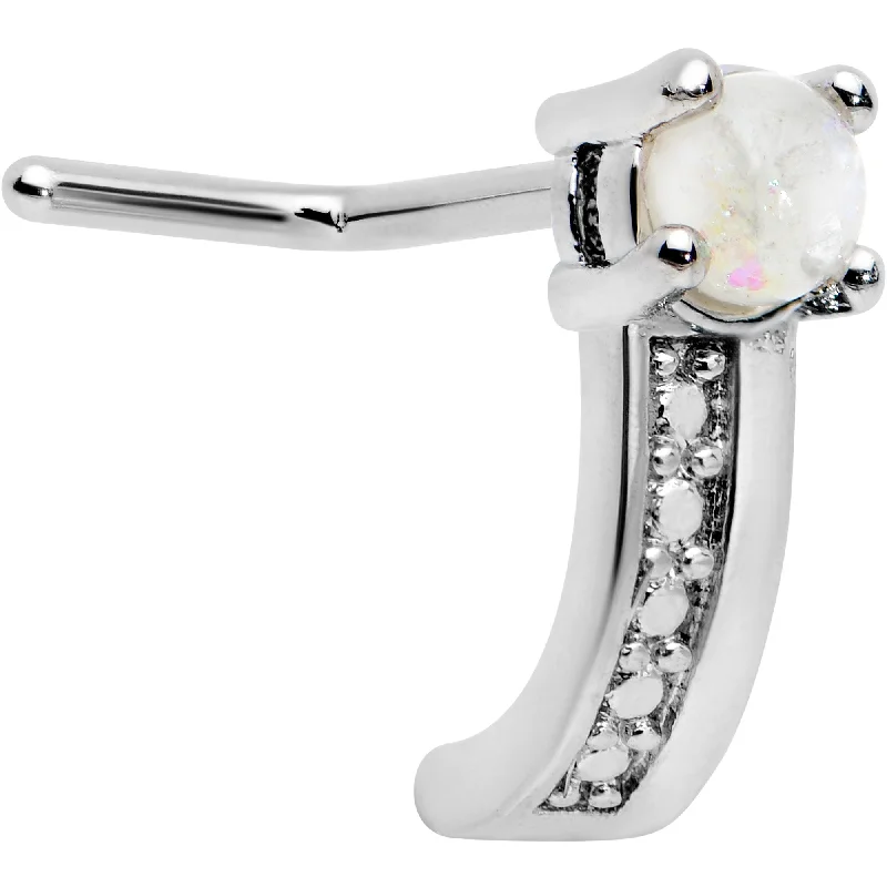 Artistic Nose Rings -20 Gauge 1/4 White Faux Opal Texture Glam Faux Hoop L Shape Nose Ring Artistic Nose Rings -20 Gauge 1/4 White Faux Opal Texture Glam Faux Hoop L Shape Nose Ring