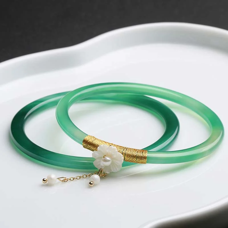 Women's Charm Bangles-Buddha Stones Natural Cyan White Jade Success Bracelet