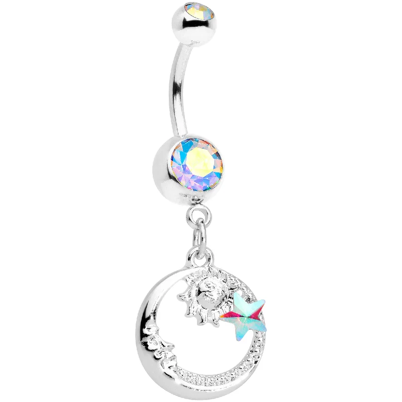 Comfortable Belly Rings for Casual Looks -Aurora Gem Sun Moon Star Dangle Belly Ring Comfortable Belly Rings for Casual Looks -Aurora Gem Sun Moon Star Dangle Belly Ring