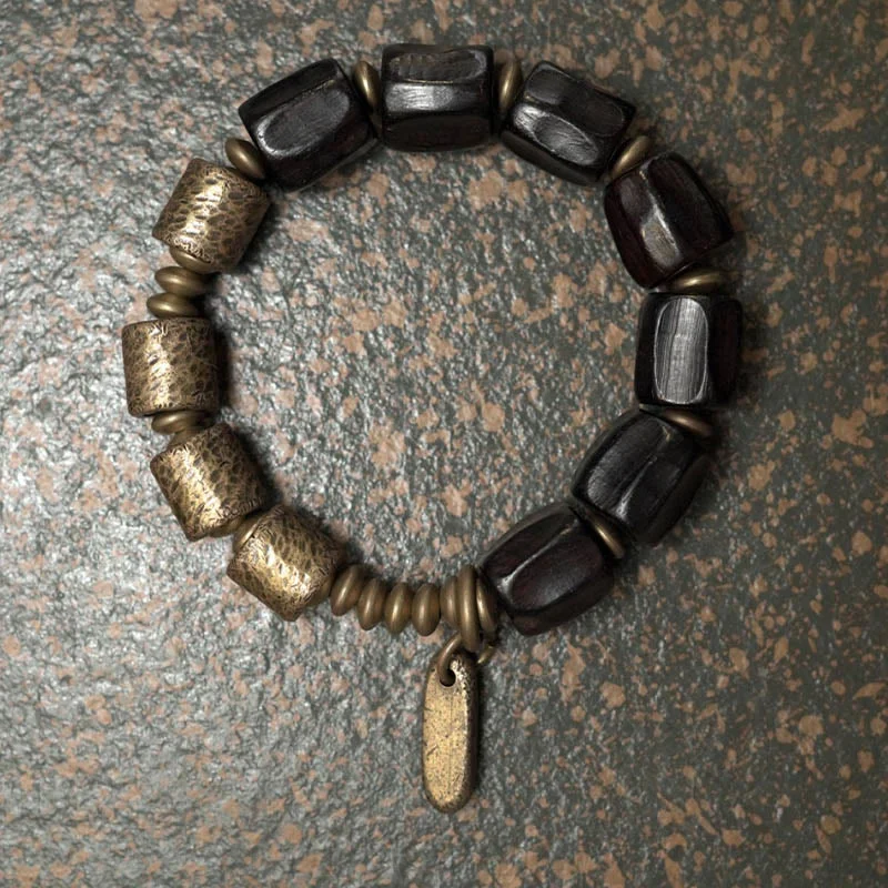 Modern Leather Bracelets for Men-Buddha Stones Vintage Peace Ebony Wood Copper Beads Bracelet Modern Leather Bracelets for Men-Buddha Stones Vintage Peace Ebony Wood Copper Beads Bracelet