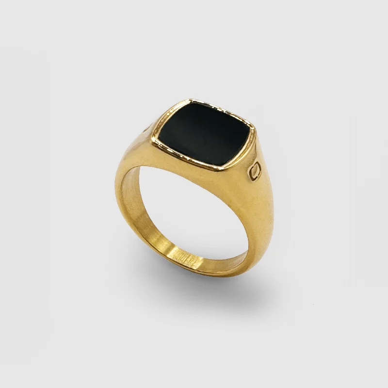 Top Men's Rings – Crafted for Every Style  Onyx Squared Stone Signet Ring (Gold)