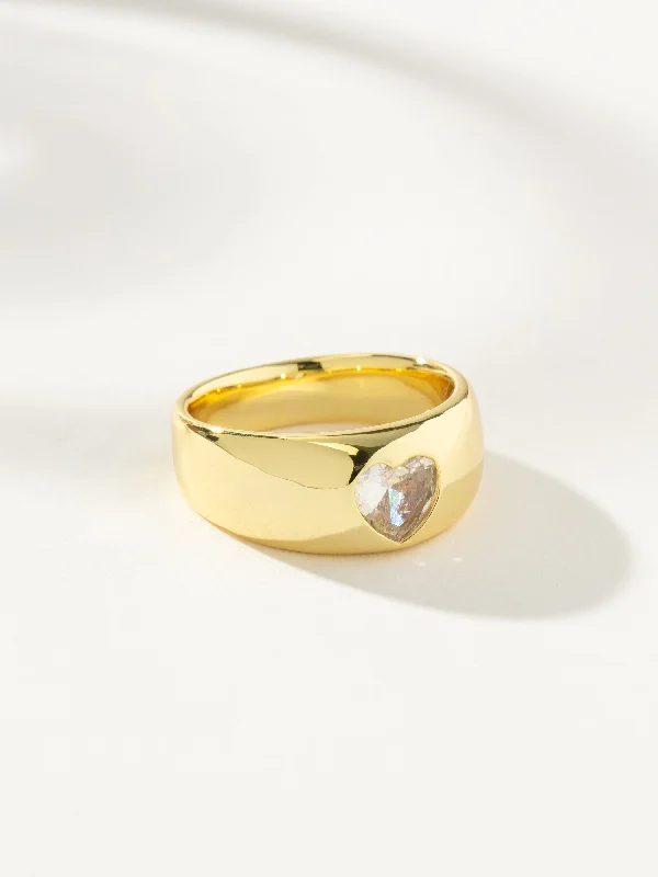 Chic Women's Rings for Fashion-Forward Looks-Diamond Heart Dome Ring