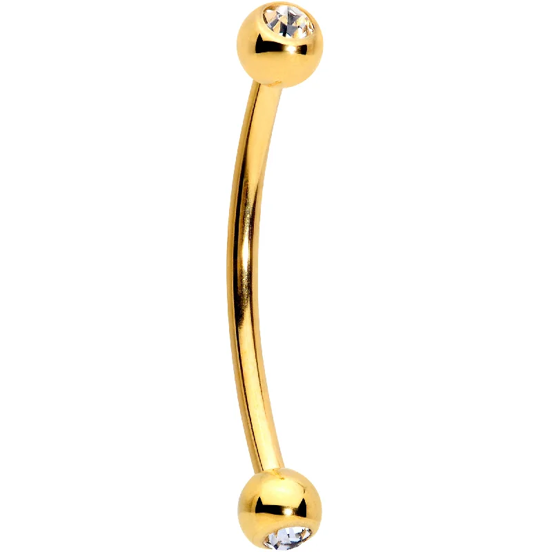 Women's Earrings – Elegant Designs for Every Personality--16 Gauge 9/16 Color Gem Ball End Gold Tone Curved Barbell