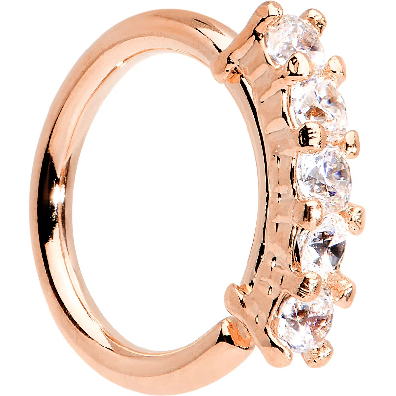 Gold Lip Rings for Chic Style16 Gauge 5/16 Clear CZ Rose Gold IP Quintet Seamless Circular Ring Gold Lip Rings for Chic Style16 Gauge 5/16 Clear CZ Rose Gold IP Quintet Seamless Circular Ring