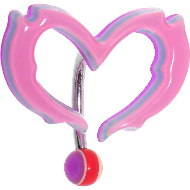 Belly Rings for Bold Fashion Choices -Pink Acrylic Multi Layered Tribal Heart Top Mount Belly Ring Belly Rings for Bold Fashion Choices -Pink Acrylic Multi Layered Tribal Heart Top Mount Belly Ring