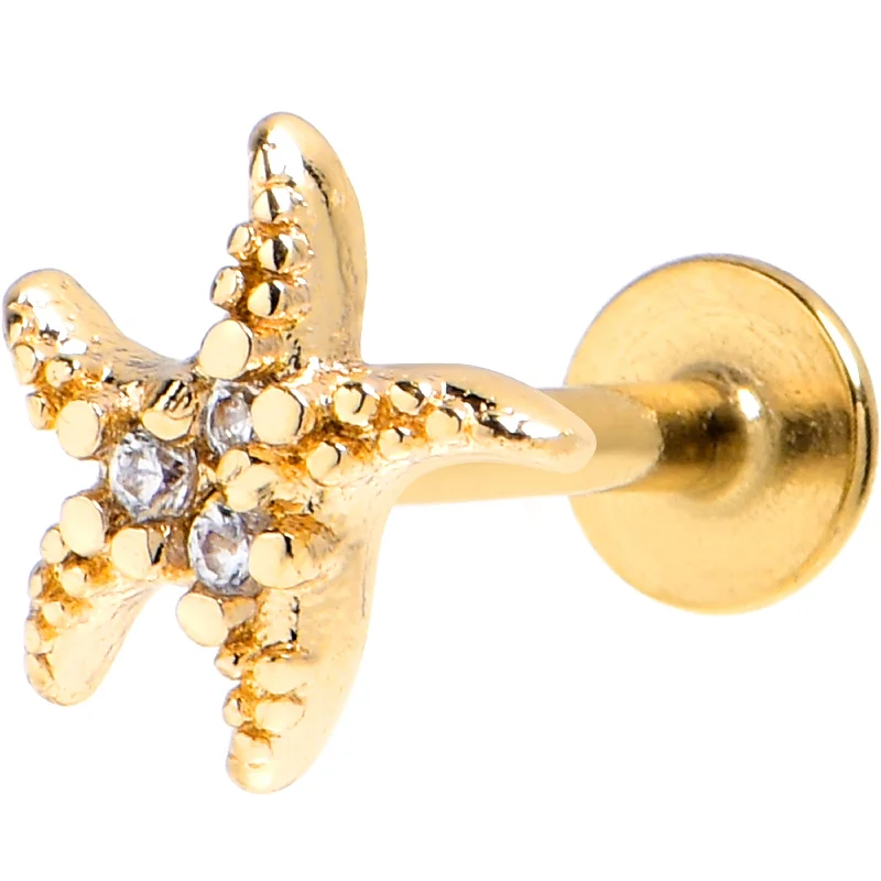 Comfortable Lip Rings for All-Day Wear16 Gauge 5/16 Clear Gem Gold Tone Lush Starfish Labret Monroe Tragus