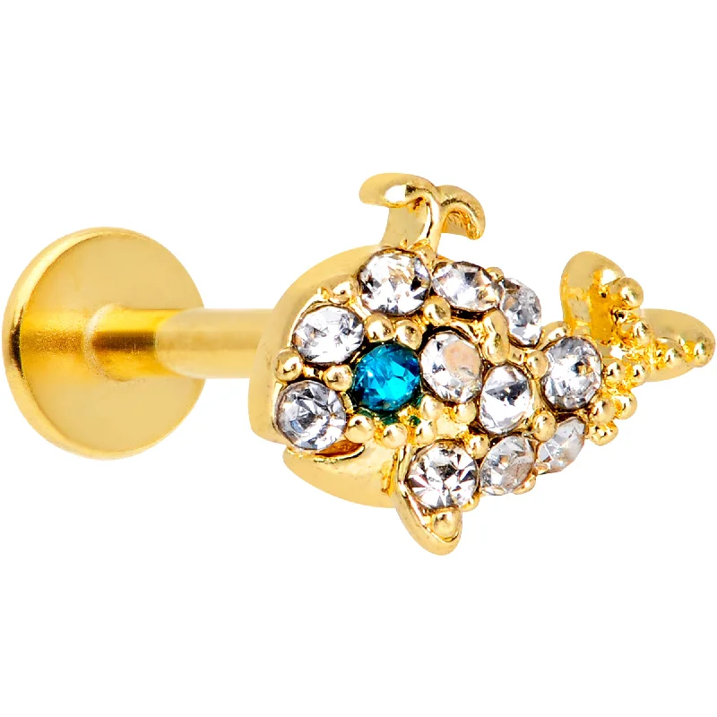 Comfortable Lip Rings for Long-Wear Comfort16 Gauge 5/16 Clear Aqua Gem Gold Tone Whale Labret Monroe Tragus