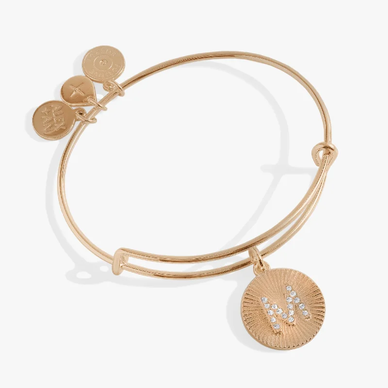 Set of Simple Wedding Bangles for Women-Initial M Pave Starburst Texture Bangle